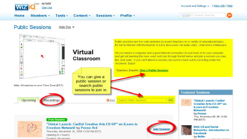 Figure 10. Public sessions--upcoming and recorded