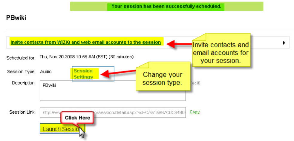 Figure 8. Confirmation of the session scheduled